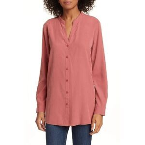 EUC Size Med Sandwashed Tencel Button Down Collarless Top from Eileen Fisher